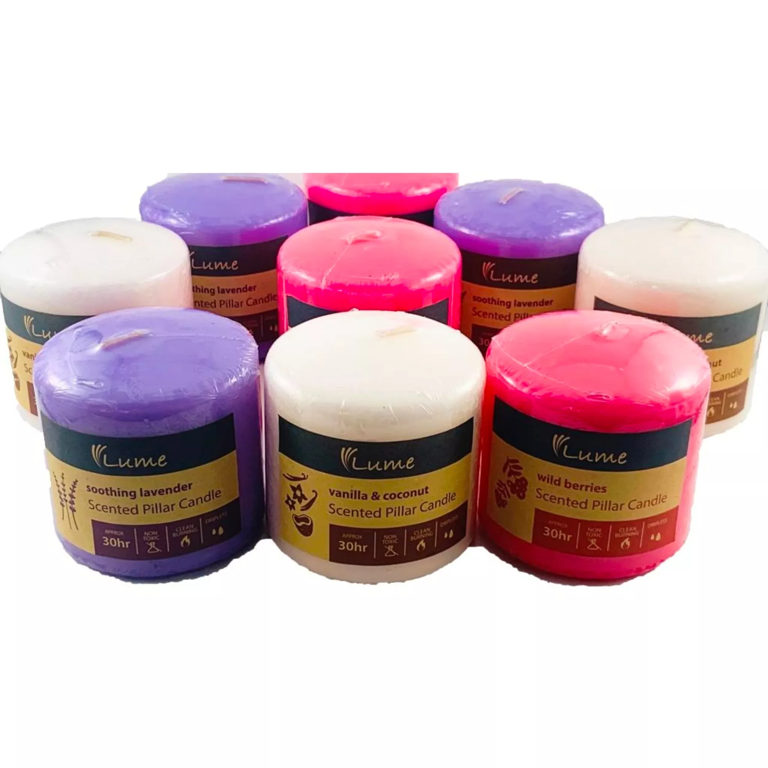Lume Scented Pillar Candle 75x75mm (12 Pack)